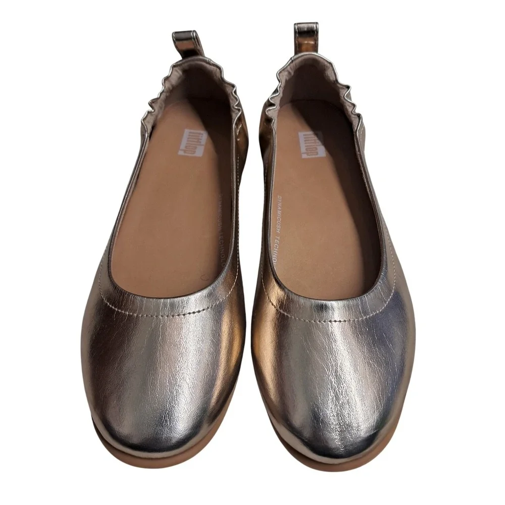 FitFlop Allegro Ballet Flats Womens 6.5 Rose Gold Metallic Leather Slip On